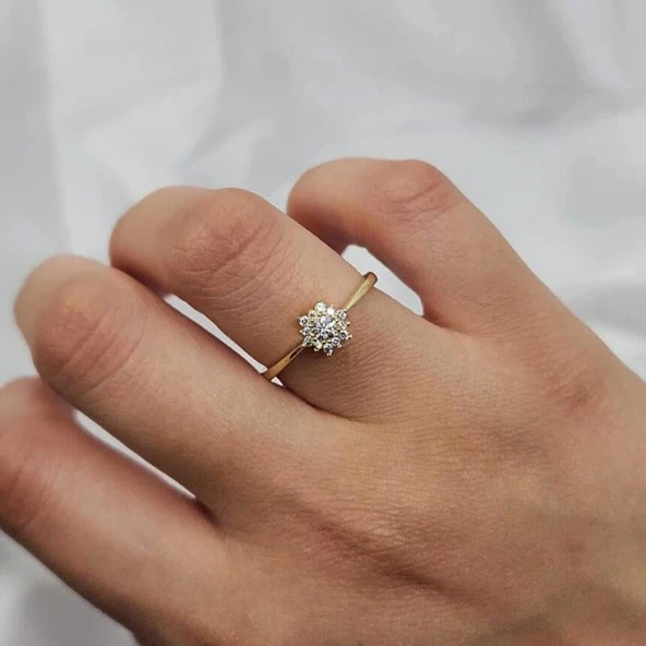 Gümüş Yüzük - Zirkon (Beyaz) Taşlı Gül Evlilik Teklifi Yüzüğü - Hediyelik 925 Ayar Kadın Gümüş Yüzük - 2