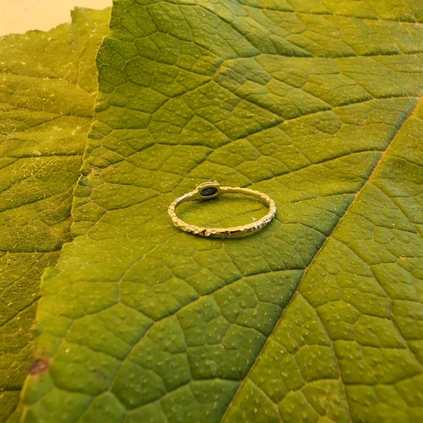 Gümüş Yüzük - 0.35 Karat Firuze Taşlı Eskitme Minimal Tasarım 925 Ayar Gümüş Yüzük - Hediyelik Yüzük - Resim 11