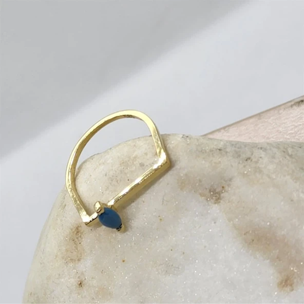 Gümüş Yüzük -  0.40 CT Mekik Firuze Taşlı Kare Kol Tasarım Gümüş Hediyelik Kadın Tektaş Gümüş Yüzük - Resim 5