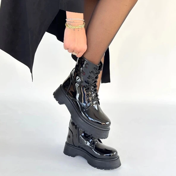 BİÇOMİ Jonni Siyah Rugan Bağcıklı Bot - Resim 4