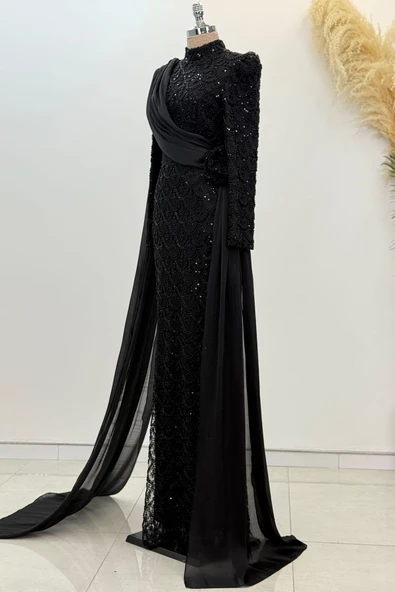 Milena Tesettür Abiye Siyah - Resim 4