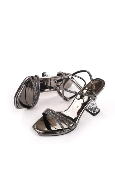 Papuç Sepeti 4749 Kadın 9 Cm Topuk Taşlı Abiye Sandalet - Resim 5