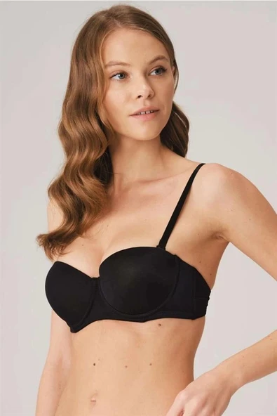 Amora Secret Balenli Destekli Dolgulu Askısız Straplez Günlük Klasik T-Shirt Sütyeni - Resim 3