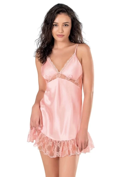 Amora Secret Somon Kısa Saten Gecelik - Resim 3