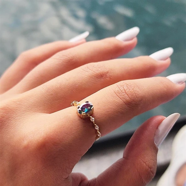 Gümüş Yüzük - Mini Mistik Topaz İhtişamı Kadın 925 Ayar Gümüş Evlilik Teklifi Yüzüğü - 6