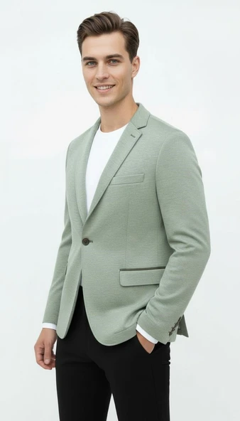 Plus Scorpion Haki Erkek İtalyan Kesim Blazer Ceket – Kol Yamali, Slim Fit, Şık ve Modern Tasarım - Resim 3