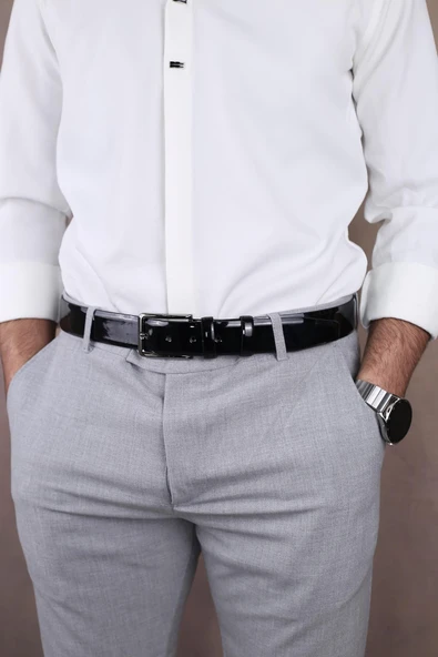 Papuç Sepeti 4396 Erkek Rugan Kumaş Kemeri - Resim 2