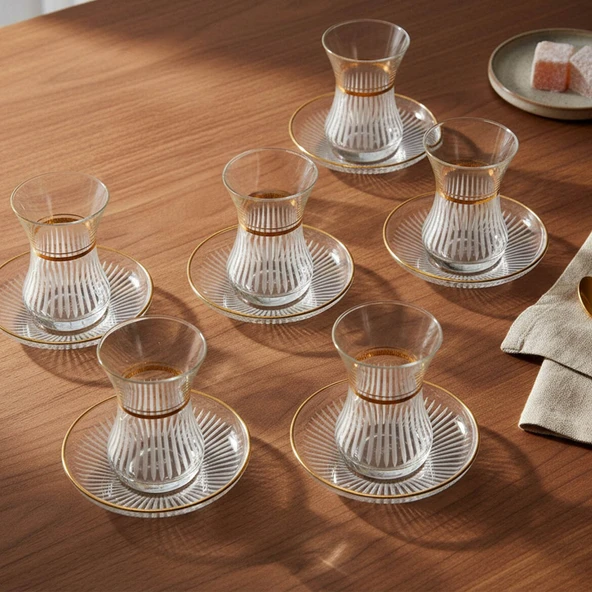 GÜRAL PORSELEN Güral Cam 12 Parça 6 Kişilik Elit Çay Takımı Altın - Resim 2