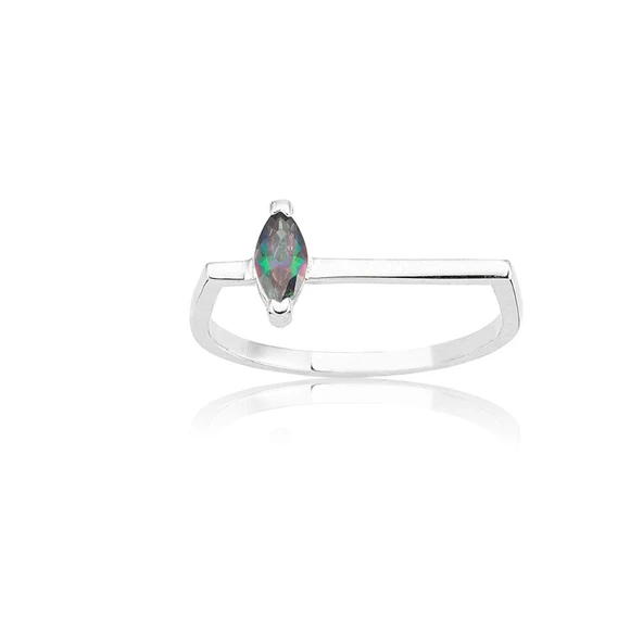 925 Ayar Gümüş Yüzük - Markiz Çizgi 0.20 Karat Mistik Topaz Taşlı İnce Minimal Gümüş Yüzük - 11