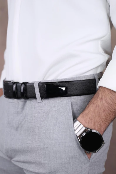 Papuç Sepeti 4399 Erkek Rugan Kumaş Kemeri - Resim 2