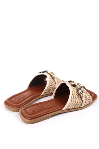 Papuç Sepeti ZŞ05 Zincir Detaylı Hasır Günlük Kadın Terlik - Resim 8
