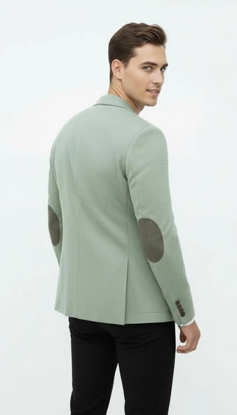 Plus Scorpion Haki Erkek İtalyan Kesim Blazer Ceket – Kol Yamali, Slim Fit, Şık ve Modern Tasarım - Resim 5