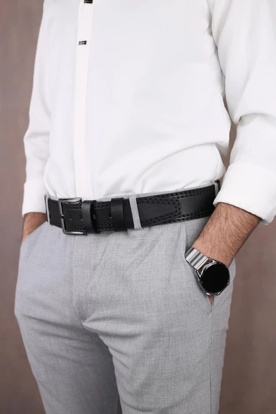 Papuç Sepeti Smt-4413 Erkek Hakiki Deri Klasik Kot Kemeri - Resim 3