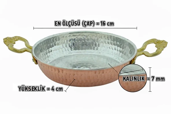 LUDIA El Yapımı Pirinç Kulplu Kalın Bakır Sahan Tava 16 cm - Resim 6