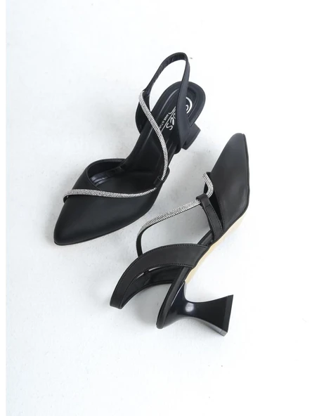 Papuç Sepeti 028 Kadın Taş Detaylı Arkası Açık 6 Cm Topuklu Ayakkabı - Resim 4