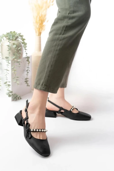 Papuç Sepeti HÇ150 Kadın İnci Fiyonklu 4,5 Cm Topuklu Ayakkabı - Resim 2