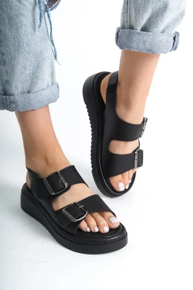 Papuç Sepeti Fncy-602 Günlük Kadın Çift Tokalı Rahat Sandalet - Resim 7