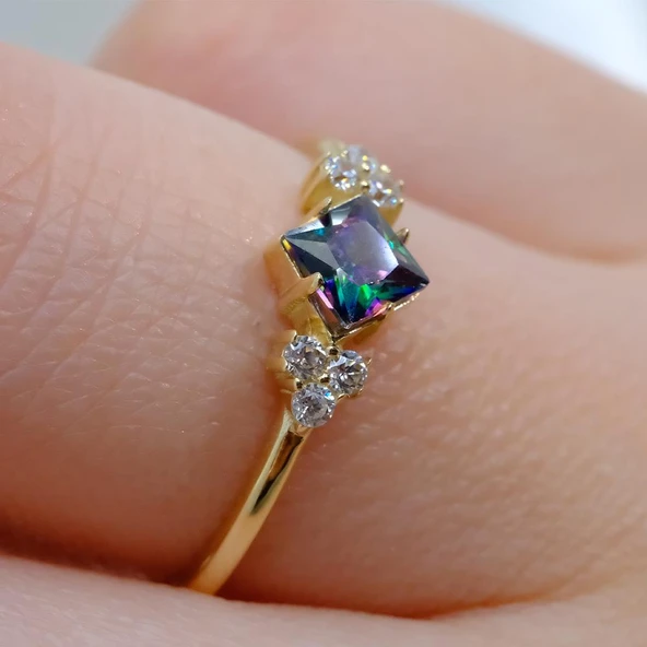Gümüş Yüzük - Mistik Topaz Taşlı Alyans Yüzük- 0.40 Karat Topaz Evlilik Teklifi 925 Ayar Gümüş Yüzük - 2