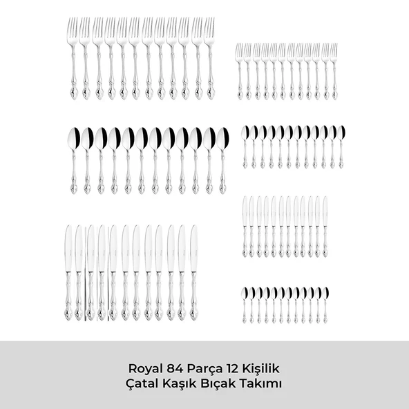 Emsan Royal 84 Parça 12 Kişilik Çatal Kaşık Bıçak Takımı Lüks Kutulu - Resim 8