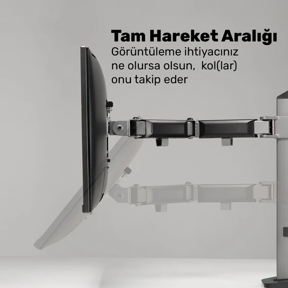 NPO STD55024S Basic 17"-32" Geniş Aralıklı Hareketli VESA Çift Kol Monitör Tutucu - Resim 4