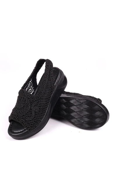 Papuç Sepeti 4708 Kadın 5 Cm Dolgu Topuklu Örgü Sandalet - Resim 11