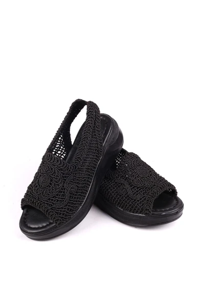 Papuç Sepeti 4708 Kadın 5 Cm Dolgu Topuklu Örgü Sandalet - Resim 7