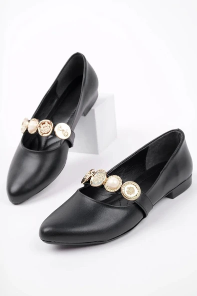 Papuç Sepeti BK06 Rahat Taban Broş Detaylı Günlük Kadın Babet Ayakkabı - Resim 5