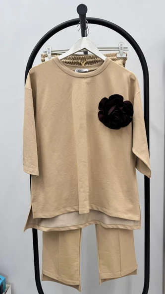 Kadın Büyük Beden Truvakar Kol Çiçek Detaylı İki İplik Eşofman Takımı 8224-26 - 7