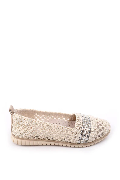 Papuç Sepeti 4756 Kadın Dantel Örme Günlük Taşlı Babet Ayakkabı - Resim 4