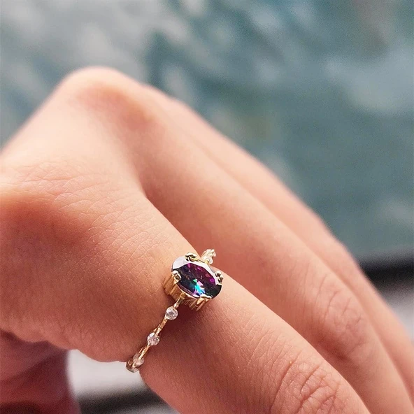 Gümüş Yüzük - Mini Mistik Topaz İhtişamı Kadın 925 Ayar Gümüş Evlilik Teklifi Yüzüğü - 5