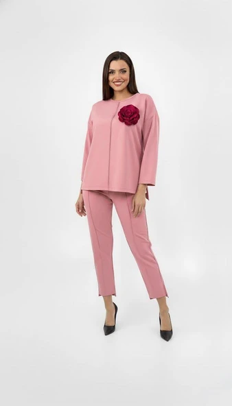 Kadın Büyük Beden Truvakar Kol Çiçek Detaylı İki İplik Eşofman Takımı 8224-26 - 12
