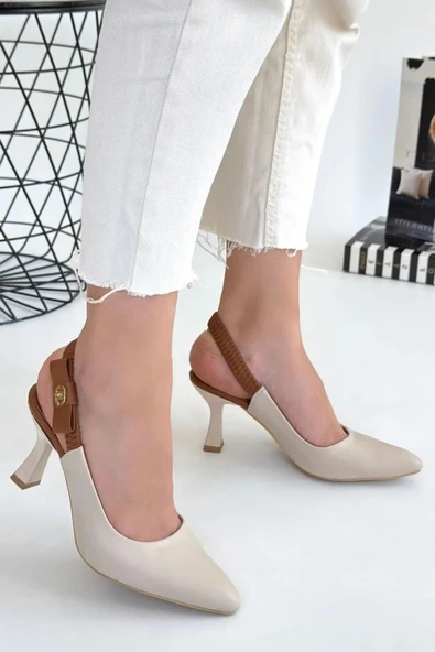 Papuç Sepeti 154 Kadın 8 Cm Topuklu Arkası Açık Stiletto Ayakkabı - Resim 2