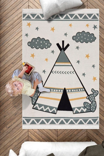 Çok Renkli Yumuşak Dokulu Çift Taraflı Yıkanabilir Pamuk Saçaklı Dokuma Dekoratif Kilim Halı