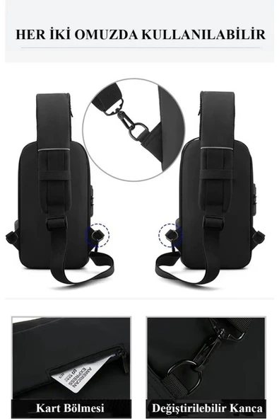 Papuç Sepeti 4926 Erkek Şifreli Şık Tasarım El , Body Bag & Sırt Çantası - Resim 5