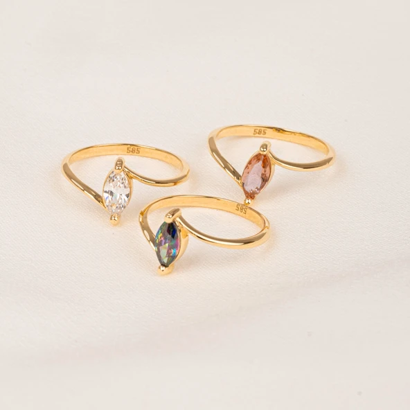 Gümüş Yüzük - 0.60 Karat Mekik Mistik Topaz Taşlı Es 925 Ayar Gümüş Evlilik Teklifi Yüzüğü - 8