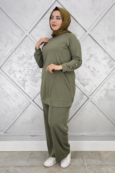 KADIN NERVÜR DİKİM DÜĞME DETAYLI TESETTÜR TAKIM - Resim 2