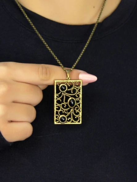 Doğal Taş Oniks 3'lü Doğal Taşlı Antik Kadın Kolye euk45o ürün görseli