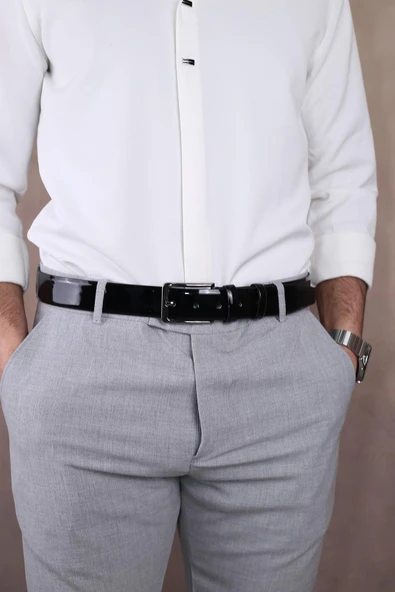 Papuç Sepeti 4396 Erkek Rugan Kumaş Kemeri - Resim 3