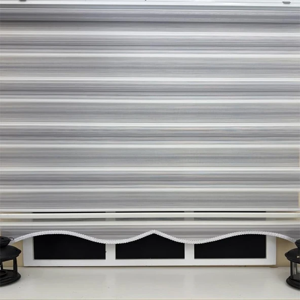 StorBurada Gri Renk Geçişli Zebra Stor Perde (Etek Dilimli)  Gri 170 x 260 - Resim 4