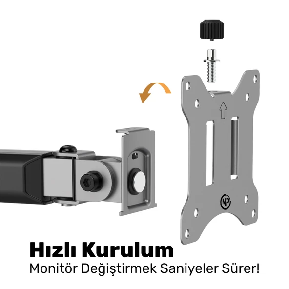 NPO STD55024S Basic 17"-32" Geniş Aralıklı Hareketli VESA Çift Kol Monitör Tutucu - Resim 6