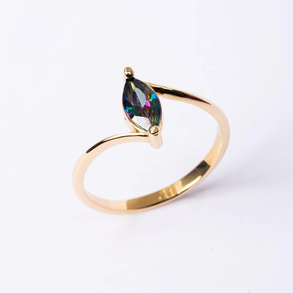 Gümüş Yüzük - 0.60 Karat Mekik Mistik Topaz Taşlı Es 925 Ayar Gümüş Evlilik Teklifi Yüzüğü - 4