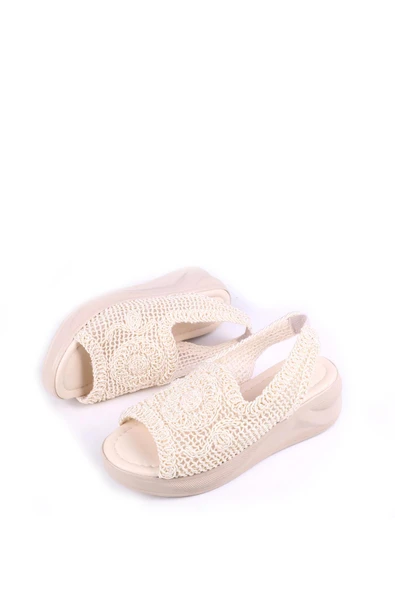 Papuç Sepeti 4708 Kadın 5 Cm Dolgu Topuklu Örgü Sandalet - Resim 10