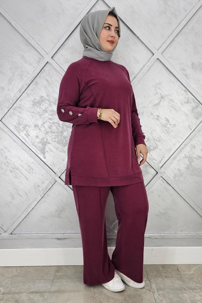 KADIN NERVÜR DİKİM DÜĞME DETAYLI TESETTÜR TAKIM ürün görseli