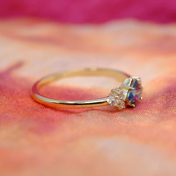 Gümüş Yüzük - Mistik Topaz Taşlı Alyans Yüzük- 0.40 Karat Topaz Evlilik Teklifi 925 Ayar Gümüş Yüzük - 5