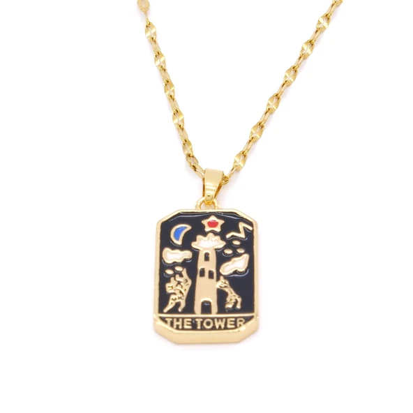 Çelik Kolye, Tarot Altın Kaplama Kadın Kolye K-132 ürün görseli