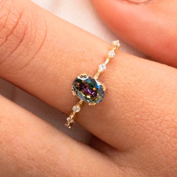 Gümüş Yüzük - Mini Mistik Topaz İhtişamı Kadın 925 Ayar Gümüş Evlilik Teklifi Yüzüğü - 2