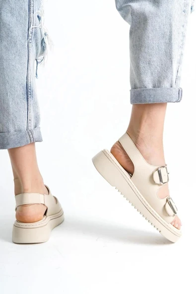 Papuç Sepeti Fncy-602 Günlük Kadın Çift Tokalı Rahat Sandalet - Resim 8