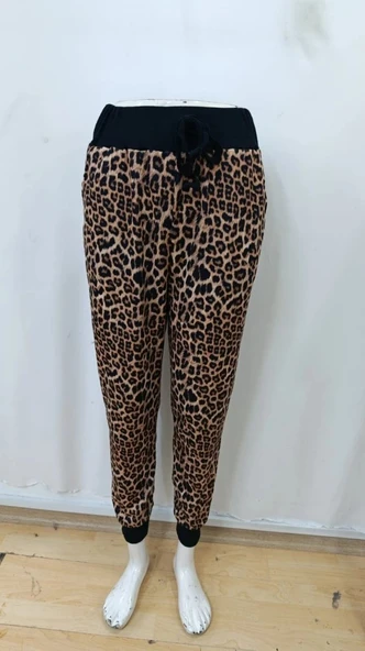 MDB Kadın Yüksek Bel Bağcıklı Desenli Iki Iplik Pantolon - Resim 8