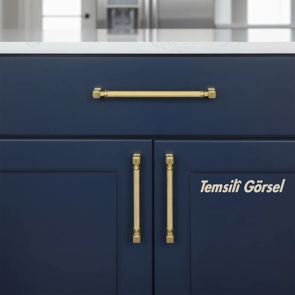 Talas 224 mm Tırtıklı Gold Altın Metal Kulp Kapak Kulpu Dayanıklı Mobilya Çekmece Dolap Kulpları - Resim 5