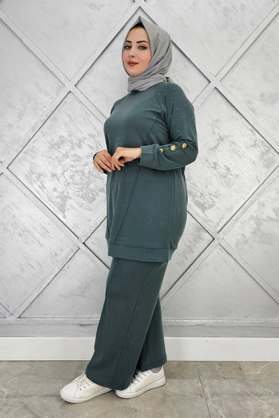 KADIN NERVÜR DİKİM DÜĞME DETAYLI TESETTÜR TAKIM - Resim 7